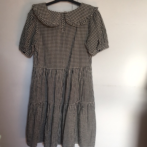 black and white princess highway checkered collared tiered shirt sleeve dress - Picture 2 of 2